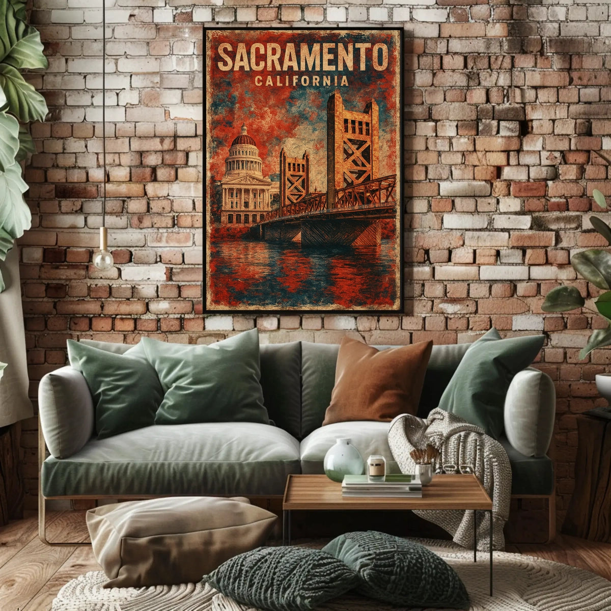 Sacramento Cityscape Vintage Travel Collector Poster