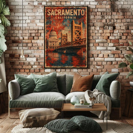 Sacramento Cityscape Vintage Travel Collector Poster