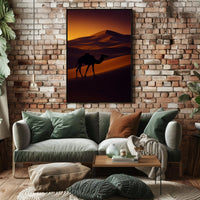 Camel Silhouette at Sunset Travel Poster
