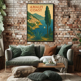 Amalfi Coast Poster Wall Art 18x24 Coastal Seascape Decor