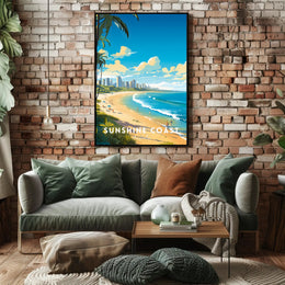 Sunshine Coast Vibrant Beach Scene Travel Poster