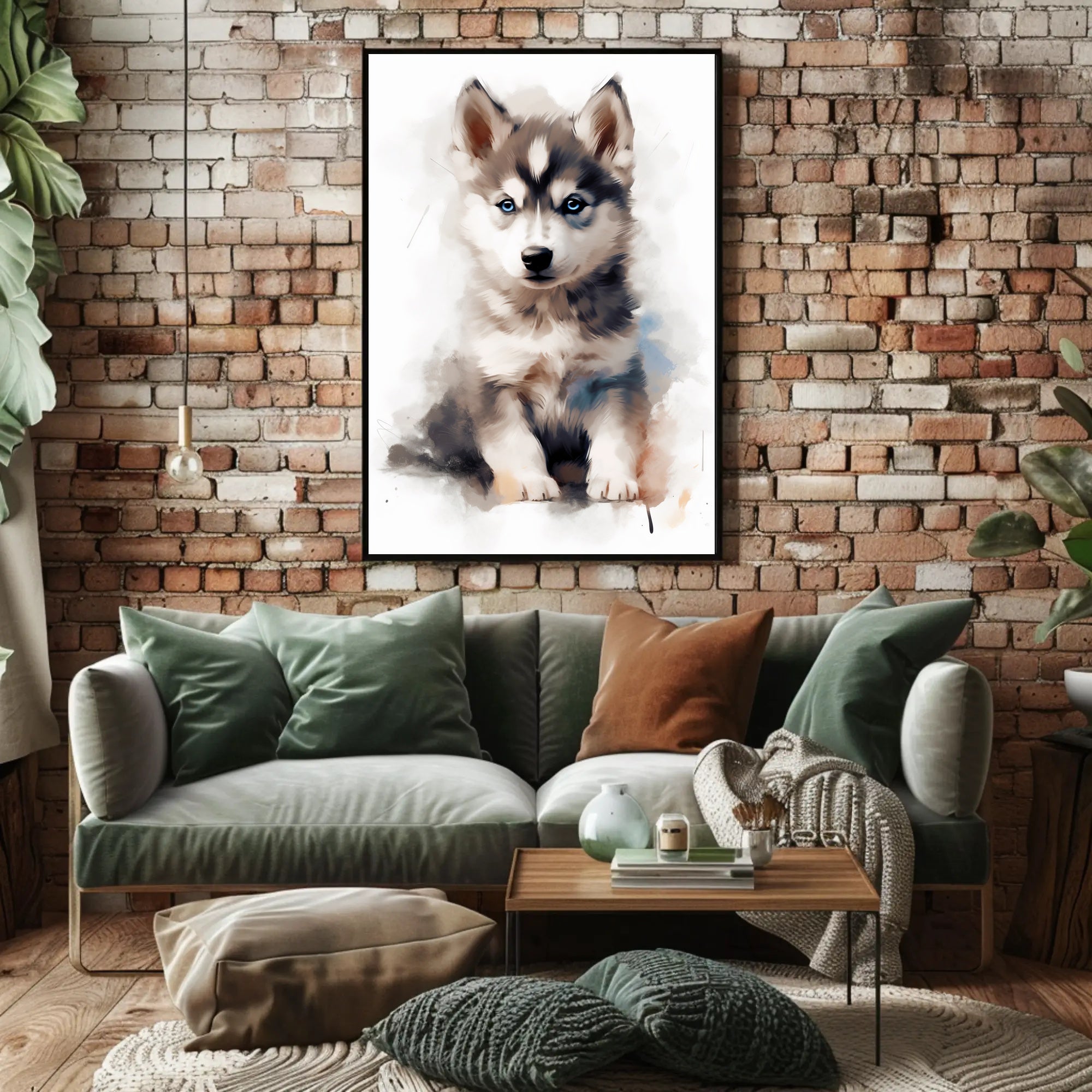 Husky Puppy Watercolor Portrait Poster Print