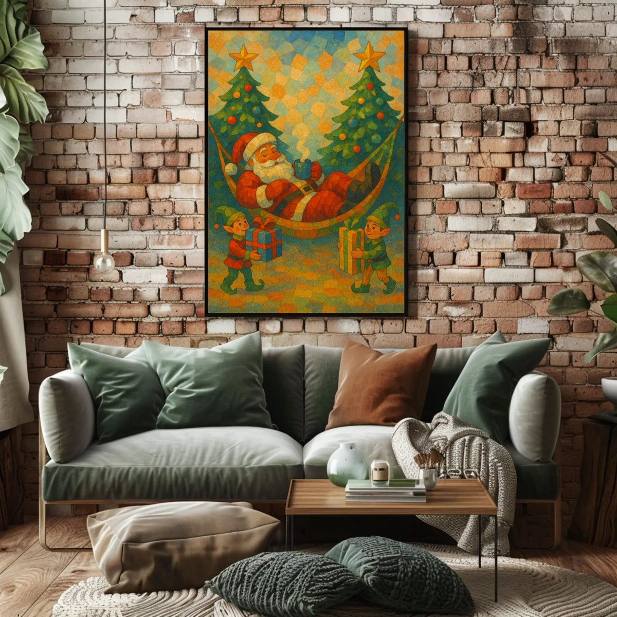 Festive Santa Hammock Christmas Poster: Whimsical Holiday Art