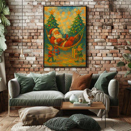 Festive Santa Hammock Christmas Poster: Whimsical Holiday Art