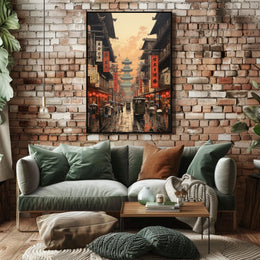 Vibrant Historical Asian Street Scene Cultural Heritage Poster