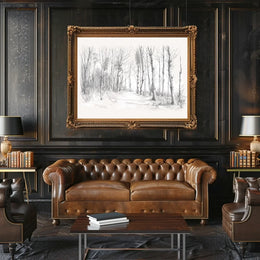 Serene Winter Forest Pencil Sketch Art Poster