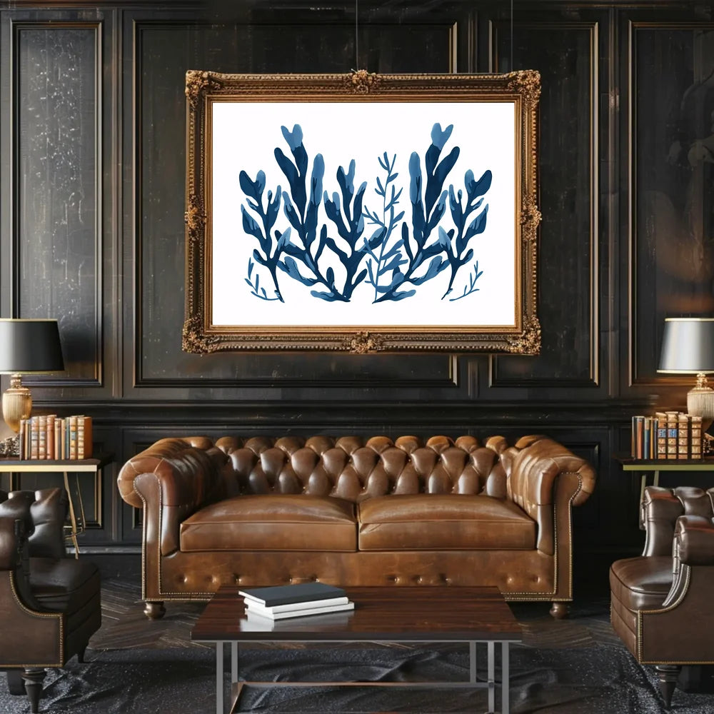 Abstract Blue Seaweed Minimalist Art Poster