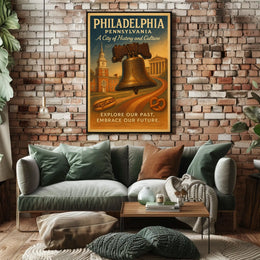 Philadelphia Vintage Travel Poster: Liberty Bell & Cuisine