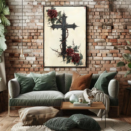 Gothic Cross with Roses Art Print Poster