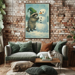 Winter Wonderland With Raccoon Poster