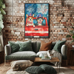 Original Handpainted Watercolor Dog And Cat Artwork Poster