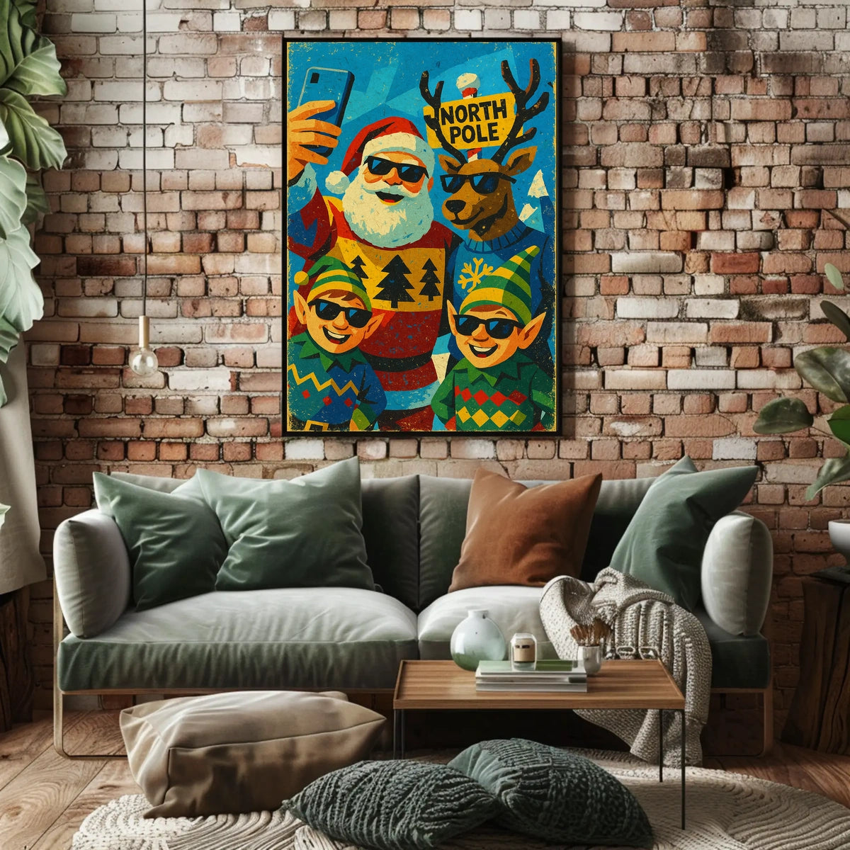 Cheerful Santa Selfie at North Pole Vintage Poster