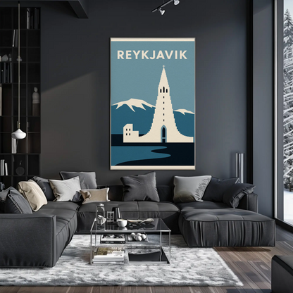 Reykjavik Iceland Minimalist Cathedral Mountains Poster