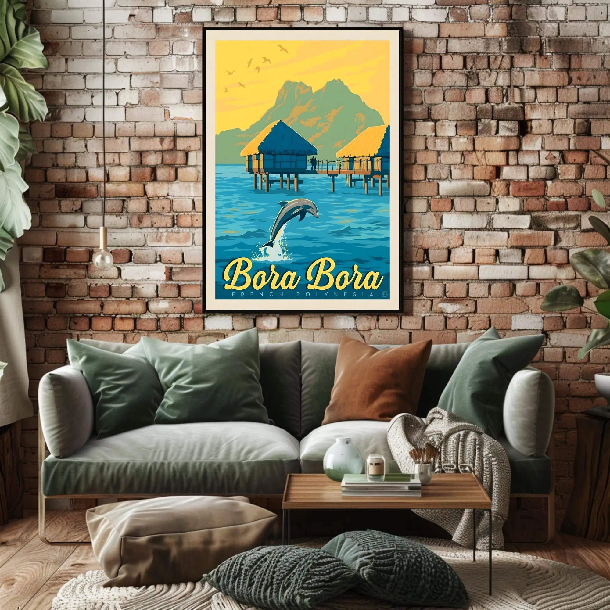 Bora Bora Overwater Bungalow Vintage Travel Poster PosterGoat