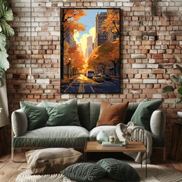 Urban Autumn Street Scene: Abstract, Artistic, or Pop Culture Poster