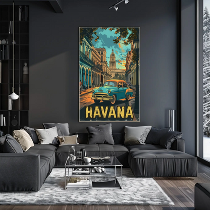 Havana Classic Car Capitol Street Scene Cuba Travel Poster