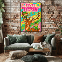 Elves Decorating Reindeer Poster