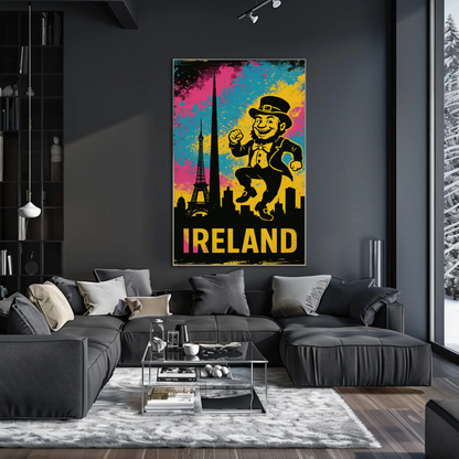 Ireland Dancing Leprechaun Retro Skyline Poster