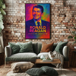 Ronald Reagan 40th President of the United States Neon Gradient Overlay Poster