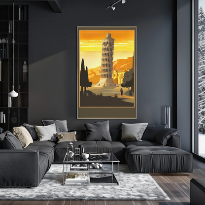 Leaning Tower Of Pisa Golden Sunset Travel Poster