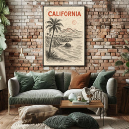 California Coastline Sketch Poster