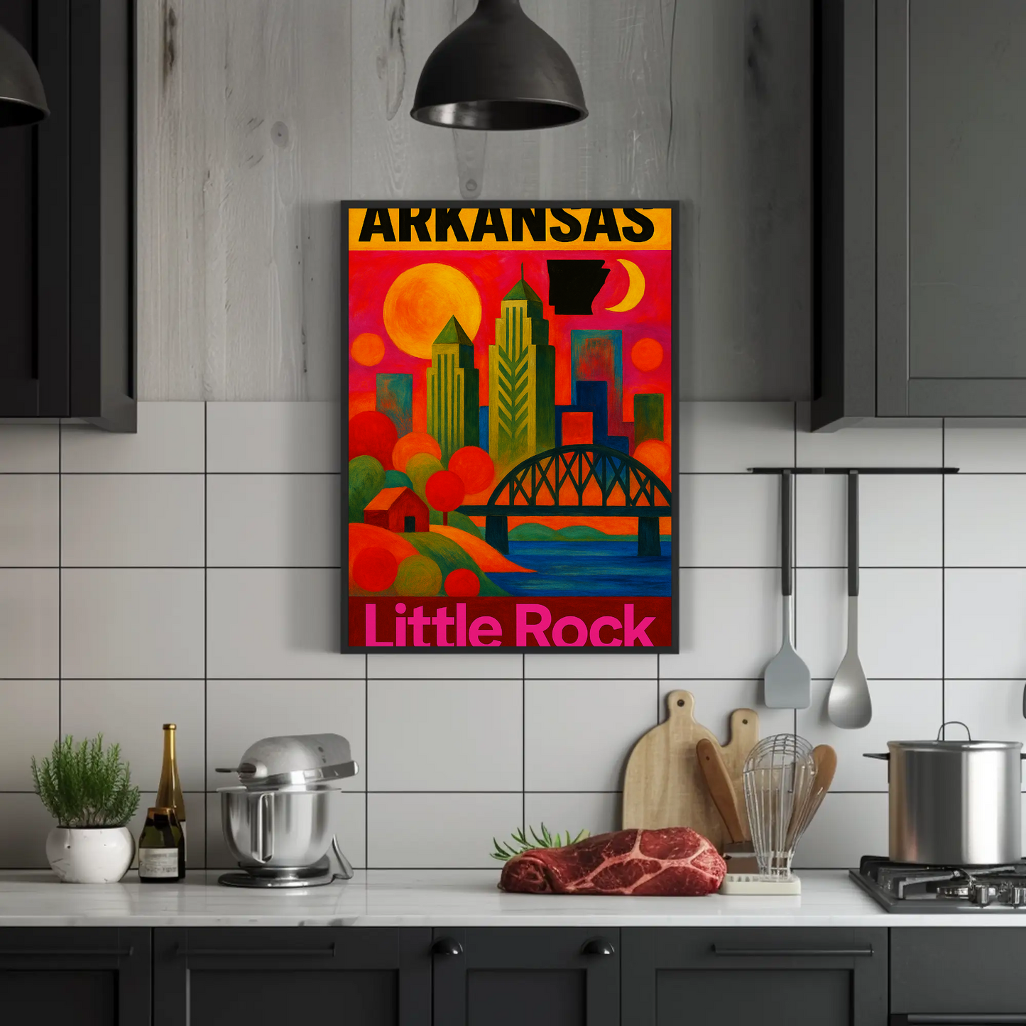 Arkansas Little Rock Skyline Vintage Travel Poster Art