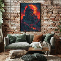 Skull Fortress Under a Blood Moon Art Print Poster PosterGoat