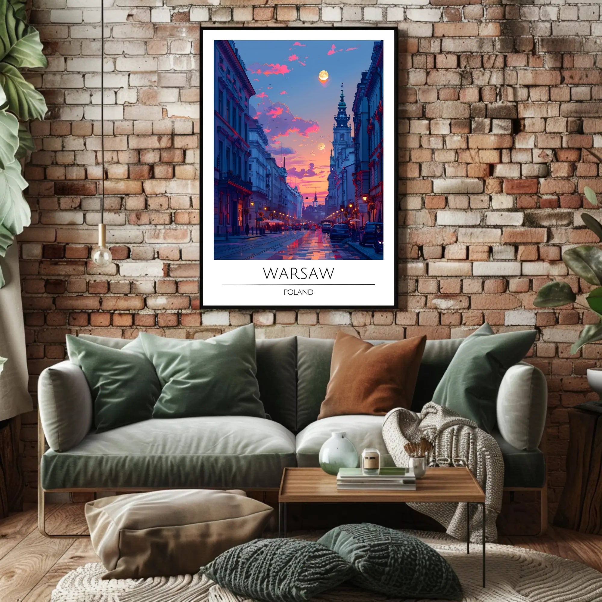Warsaw Sunset Urban Scene Vibrant Cityscape Travel Poster