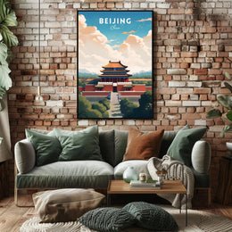 Beijing Travel Poster: Vibrant Chinese Architecture Artwork