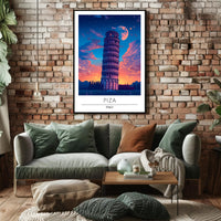 Leaning Tower of Pisa Vibrant Art Travel Poster