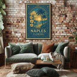 Naples Florida Vintage Travel Poster Coastal Charm Decor
