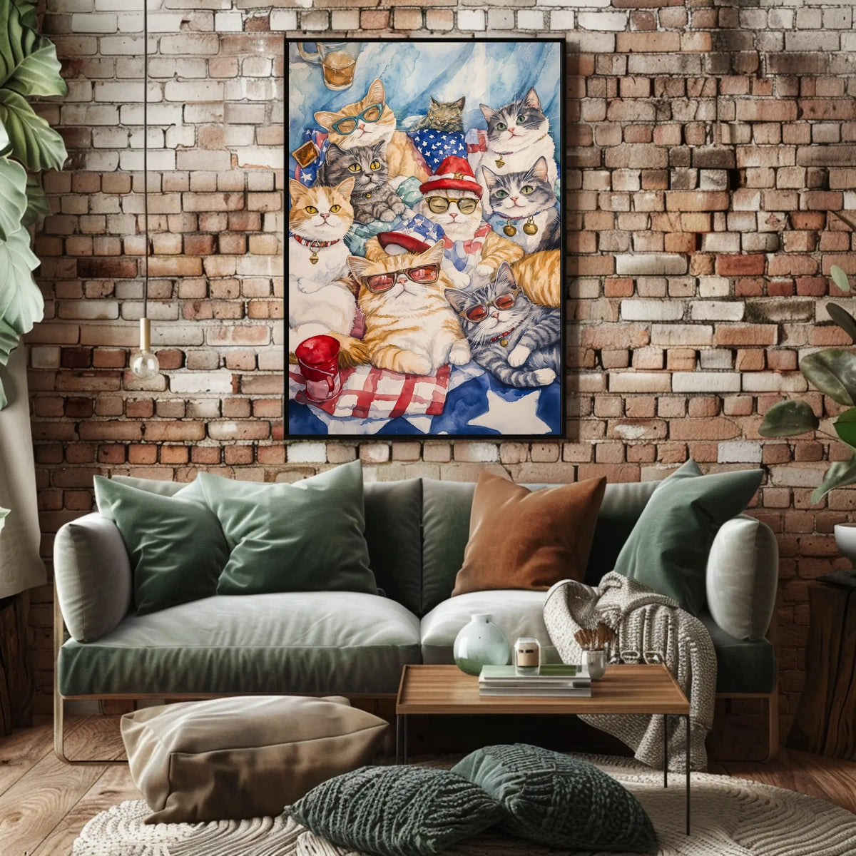 Patriotic Cats Gather On American Flag Picnic Blanket Poster