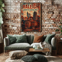 Raleigh Urban Heritage Vintage Travel Lithograph Poster