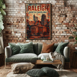 Raleigh Urban Heritage Vintage Travel Lithograph Poster