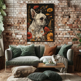 Floral Bulldog Portrait Poster