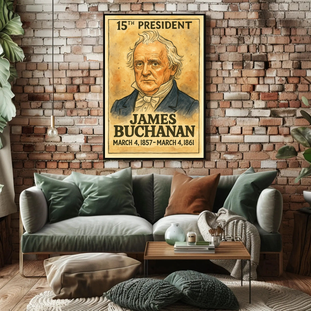 James Buchanan 15th President of the United States Exaggerated Cartoon Sketch Poster