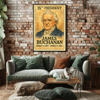 James Buchanan 15th President of the United States Exaggerated Cartoon Sketch Poster