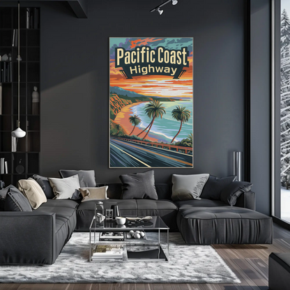 Pacific Coast Highway Sunset Drive Travel Poster