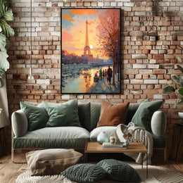 Eiffel Tower Sunset in Paris Travel Poster