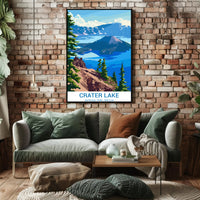 Crater Lake National Park Scenic Illustration Poster