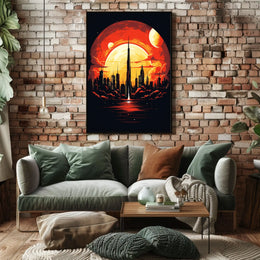 Futuristic Cityscape at Sunset Poster