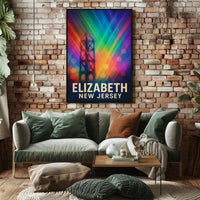 Elizabeth New Jersey Cityscape Vibrant Urban Pop Art Digital Painting Night Skyline Poster