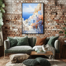 Santorini-Inspired Scenic Coastal Travel Poster