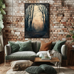 Mystical Dawn Forest Scene, Artistic Poster