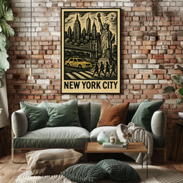 New York City Iconic Skyline Poster Vintage Wall Art
