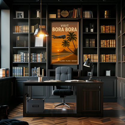 Visit Bora Bora Tropical Getaway Plane Ocean Travel Poster