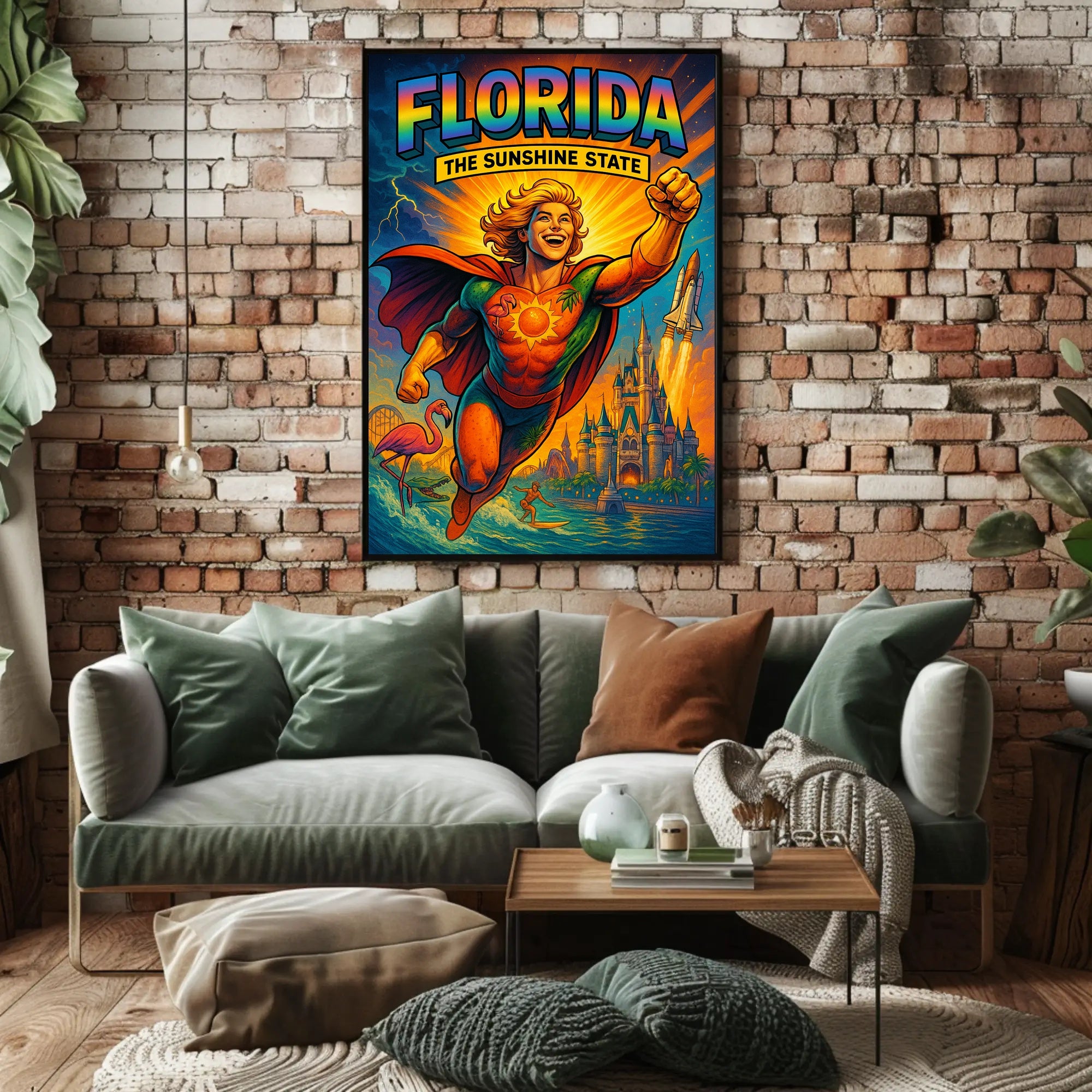 Florida Sunshine State Superhero Adventure Travel Poster PosterGoat