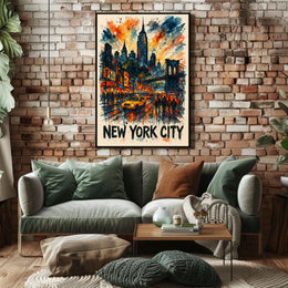 New York City Watercolor Cityscape Poster Abstract Wall Art