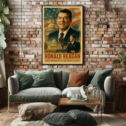 Ronald Reagan 40th President of the United States Layered Digital Collage Poster
