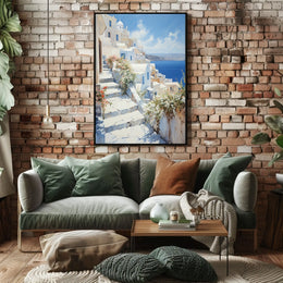 Santorini Sunrise: Greek Coastal Travel Poster